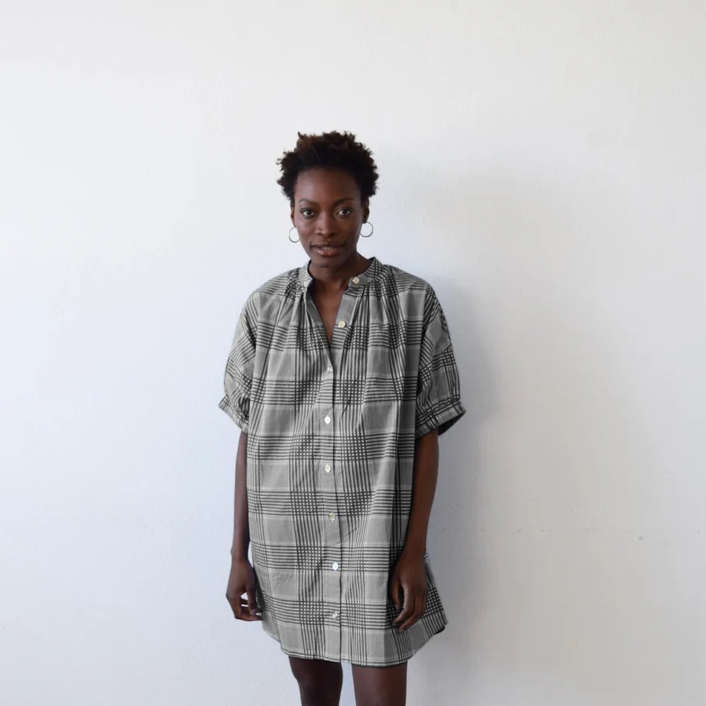 NWT Designer Never a Wallflower Elastic Sleeve Dress Brown Cotton Plaid Size XS